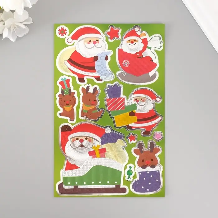 Наклейка пластик "Новый год" зелёная 24,5х13,2 см