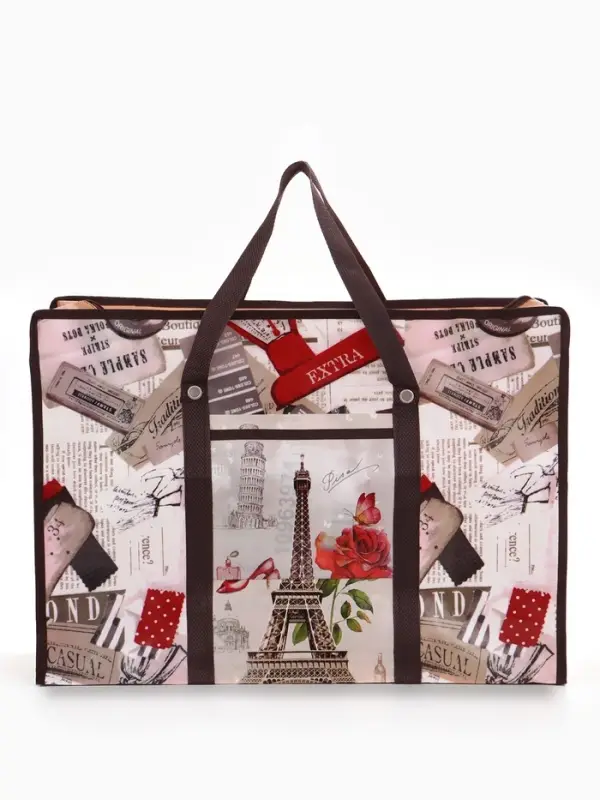 Сумка хозяйственная &laquo;Париж&raquo;, на молнии, 60&times;20&times;43 см, наружный карман, разноцветная