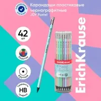 Карандаш чернографитный с ластиком ErichKrause Pastel, HB, круглый в тубусе, МИКС