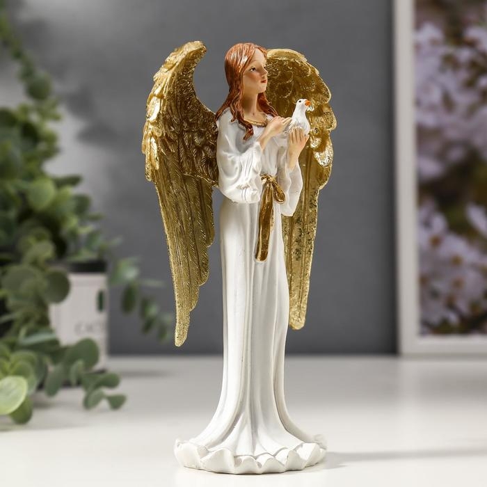 Сувенир полистоун Сувенир полистоун "Девушка ангел-хранитель с голубем, с золотыми крыльями" 16х8х5 см