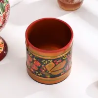 Банка для хранения сыпучих продуктов &laquo;Земляничка&raquo;, кадочка средняя, 8.5&times;15 см, дерево, хохлома, МИКС