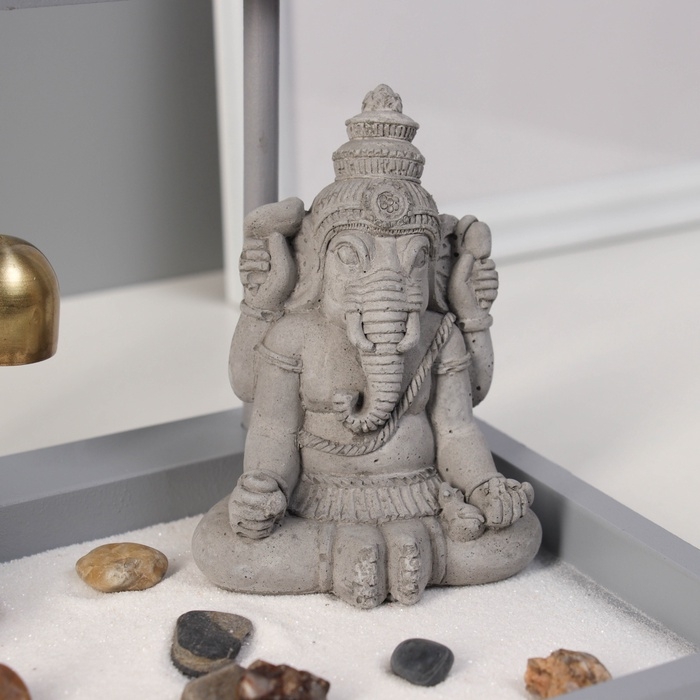 Сад Дзен  Сад Дзен "Ганеша у храма" серый, песок+камни+аромапалочка+колокол 16х22х18,5 см