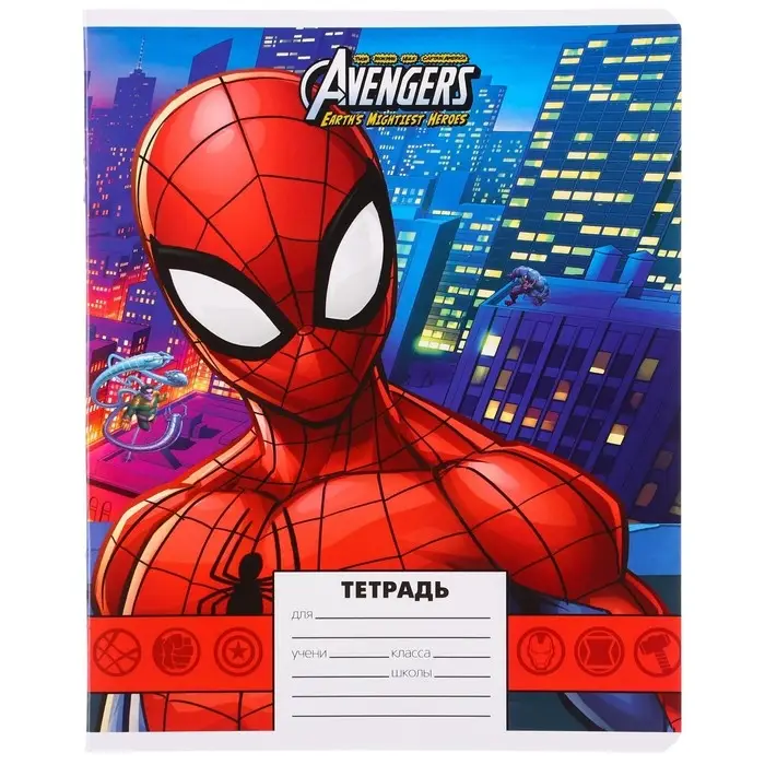 Тетрадь в клетку 24 листа, 5 видов МИКС, обложка мелованная бумага, &laquo;Человек-паук&raquo;