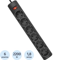 Сетевой фильтр Defender  DFS 151 1,8 м, черный, 6 розеток(99494)