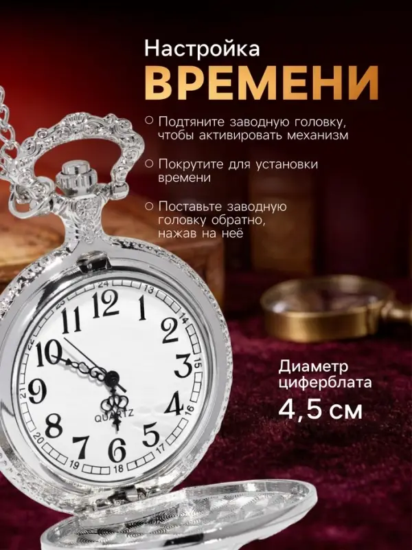 Часы карманные &laquo;СССР&raquo;, кварцевые, цепочка l-40 см, d=4.5 см