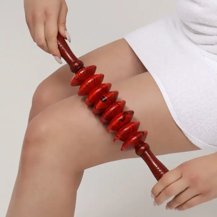 Массажёр &laquo;Скалка&raquo;, универсальный, 36&times;6 см, 8 дисков, деревянный