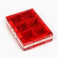 Коробка под 6 конфет с ячейками &laquo;Новогодний бант&raquo;, 10&times;14.5&times;3 см