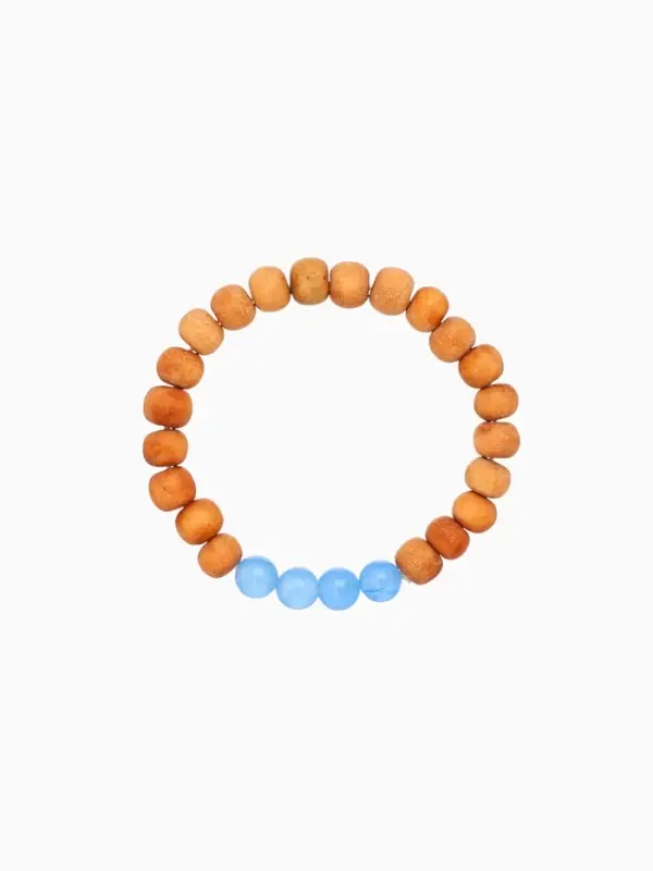 Браслет из сандалового дерева с агатом, длина 18 см, цв. синий Браслет из сандалового дерева с агатом, длина 18 см, цв. синий