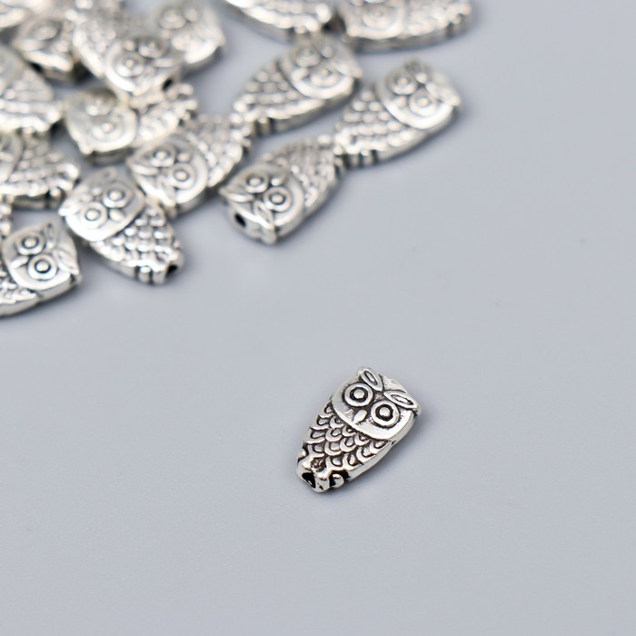 Бусина для творчества металл Бусина для творчества металл "Маленький филин" серебро G070B1052 набор 24 шт 1,1х0,7 см