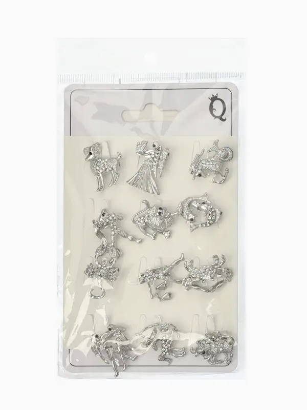 Брошь &laquo;Знаки зодиака&raquo;, ассорти, гороскоп, белая в серебре