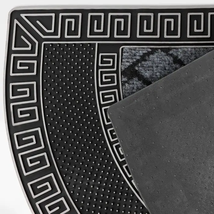 Коврик придверный полукруглый Доляна &laquo;Меандр&raquo;, 44&times;74 см, серебряный