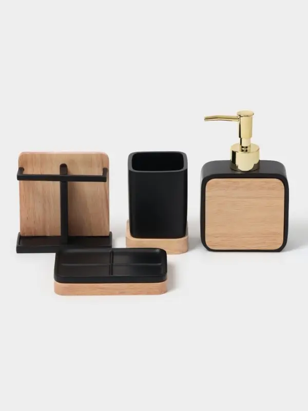 Аксессуары для ванной &laquo;Агат&raquo;, 4 предмета: дозатор, мыльница, 2 стакана, чёрные