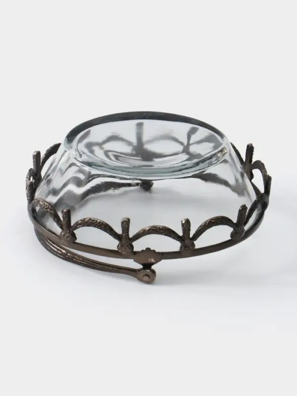 Стеклянная ваза с ручкой &laquo;Богемия&raquo;, 14.5&times;13.5&times;11.5 см, стекло, латунь