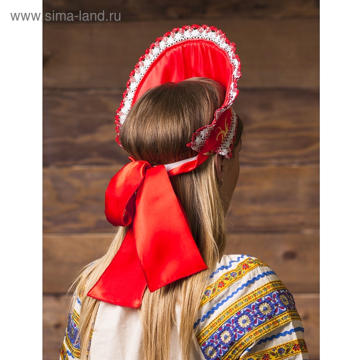 Кокошник «Красный с узором», атлас, завязка на бант Кокошник «Красный с узором», атлас, завязка на бант