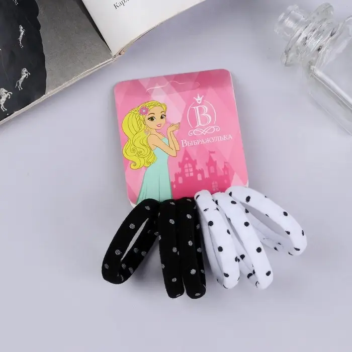 Резинка для волос Резинка для волос "Спорт" (набор 6 шт) горох, 3,8 см, чёрный белый