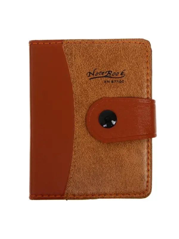 Записная книжка А7, 72 листа, с ручкой, обложка ПВХ. на кнопке, коричневая