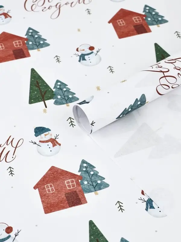 Бумага упаковочная новогодняя крафтовая &laquo;Снеговики&raquo;, 50&times;70 см