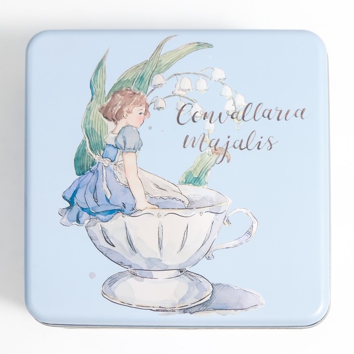 Шкатулка металл квадрат Шкатулка металл квадрат "Малышка в чашке, с ландышем" 5,8х17х17 см