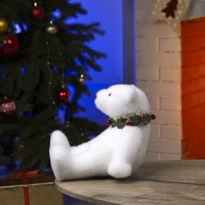 Светодиодная фигура «Мишка» 16 × 17 × 20 см, флок, батарейки CR2032х2 (в комплекте), свечение тёплое белое