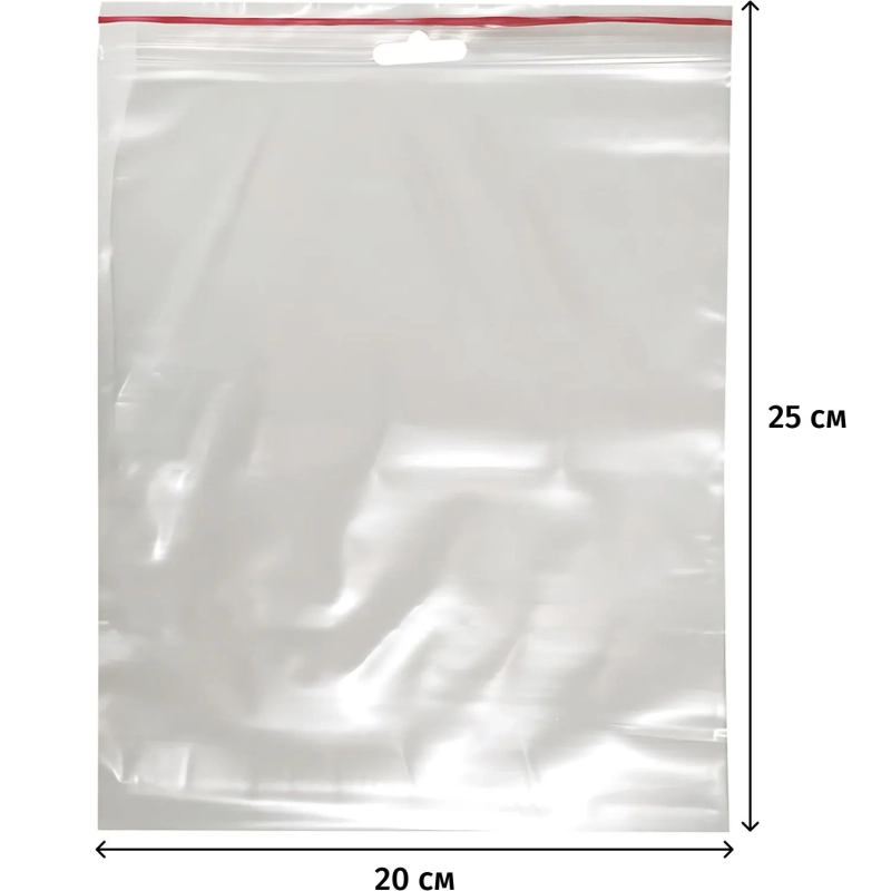 Пакет с замком (Zip Lock) с европодвесом 20 х 25 см, 60 мкм, 100 шт/уп