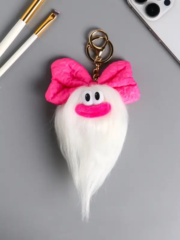 Пушистик на кольце "Чучундра с бантиком" белая 18х10х5 см