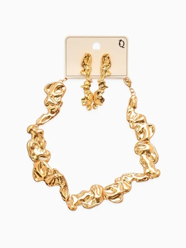 Набор 2 пред-та: серьги, колье Набор 2 пред-та: серьги, колье "Мятое", цвет золото 35см+удл 6см серьги