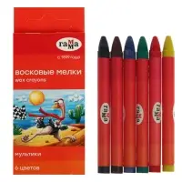 Мелки восковые, 6 цветов, &laquo;Гамма&raquo;, круглые