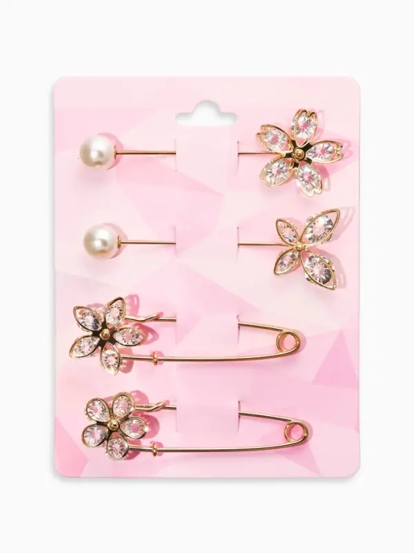 Набор булавок (4 шт.) &laquo;Цветы&raquo;, 8 см, белый в золоте