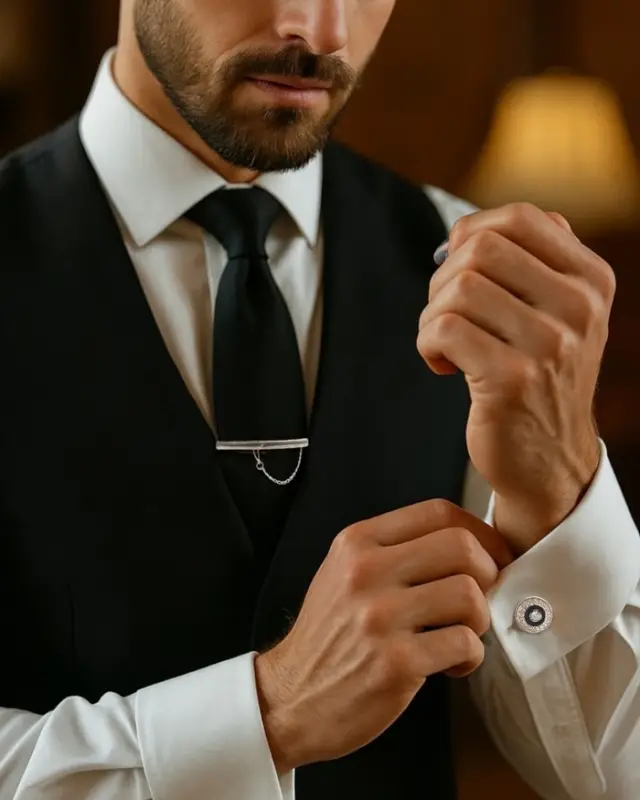 Набор мужской медный &laquo;Запонки + Зажим для галстука&raquo;, круг с гравировкой, чёрно-белый в серебре