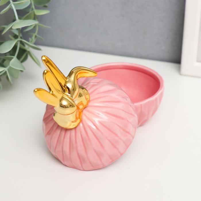 Шкатулка керамика Шкатулка керамика "Золотые зайчики" розовая 13х7,5х7,5 см