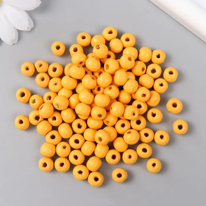 Бусины для творчества дерево "Оранжево-жёлтый" d-0,8 см, набор 20 гр
