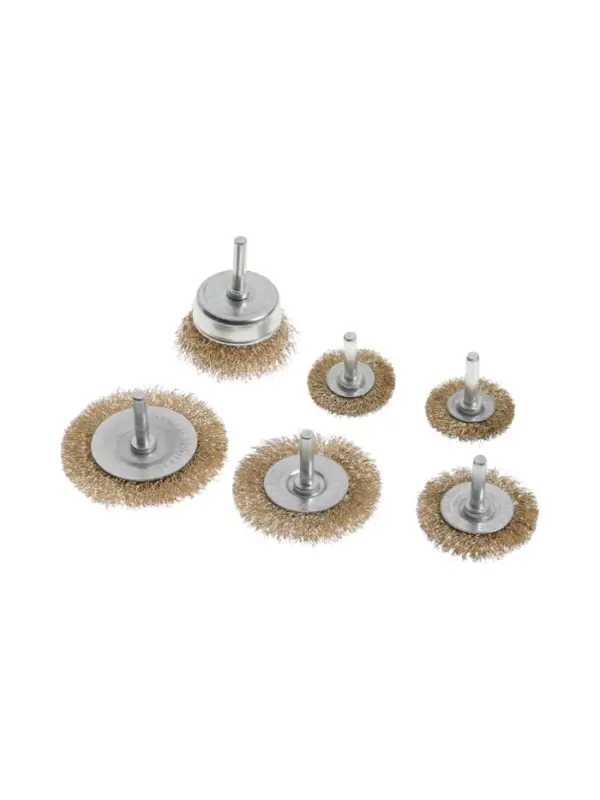 Набор щеток металлических для дрели ТУНДРА, плоские 40-50-65-75-100 мм, чашка 50 мм, 6 шт.