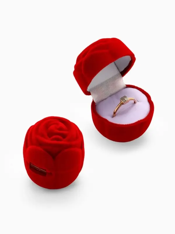Футляр под кольцо, серёжки &laquo;Роза&raquo;, без листьев, бархатный, 4.5&times;3.5 см, красный