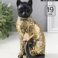 Фигурка полистоун &laquo;Чёрная кошка с бабочкой на хвосте&raquo;, с золотом, 9&times;9&times;19 см