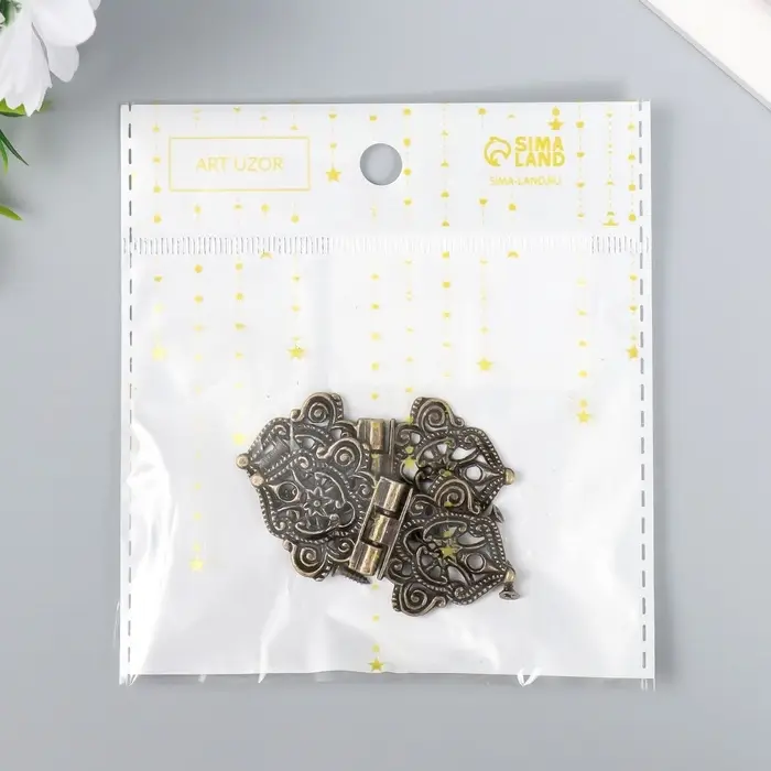 Петля для шкатулки металл Петля для шкатулки металл "Узорная с цветами" бронза + гвозди набор 2 шт 5,3х2,8 см