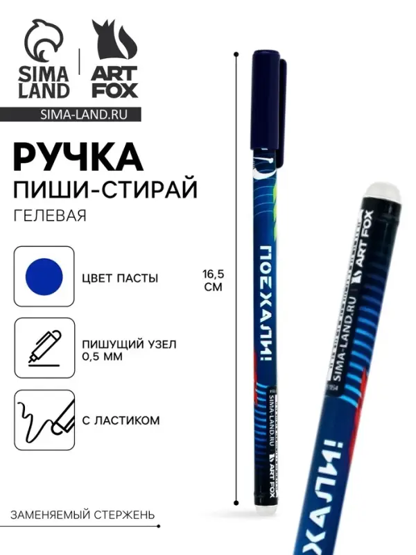 Ручка пластик пиши-стирай с колпачком &laquo;Гонка&raquo;, синяя паста, гелевая 0.5 мм