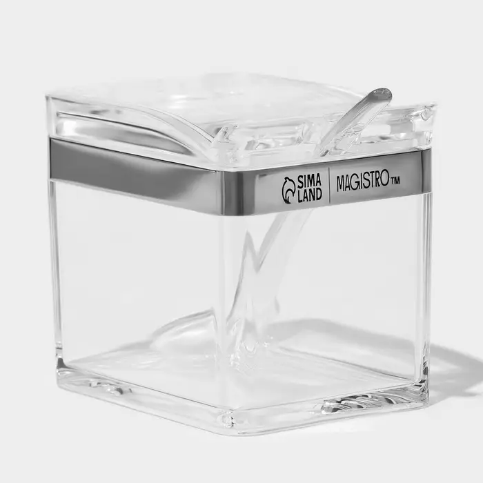 Набор ёмкостей для специй на подставке Magistro Glace, 8 предметов: контейнер 200 мл 4 шт., ложка 4 шт., акрил, прозрачный