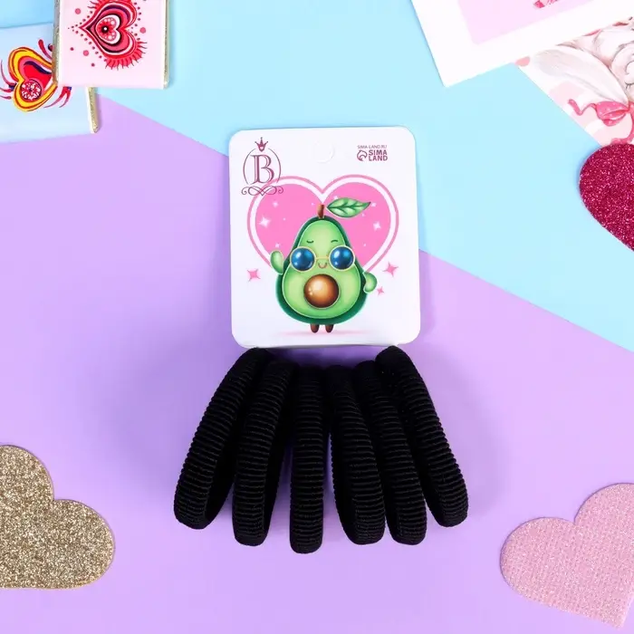 Резинки для волос «Авокадо лав», набор 6 шт., крутышка, 4 см, чёрные