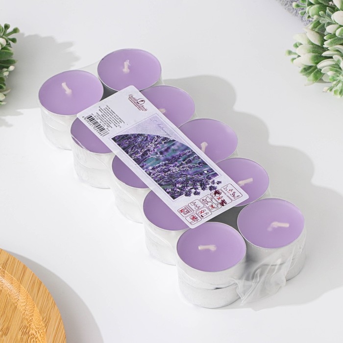 Набор чайных свечей ароматических в термоусадке Набор чайных свечей ароматических в термоусадке "Лаванда", 3,8х1,6 см, 3,5 ч, 12 г, 20 штук