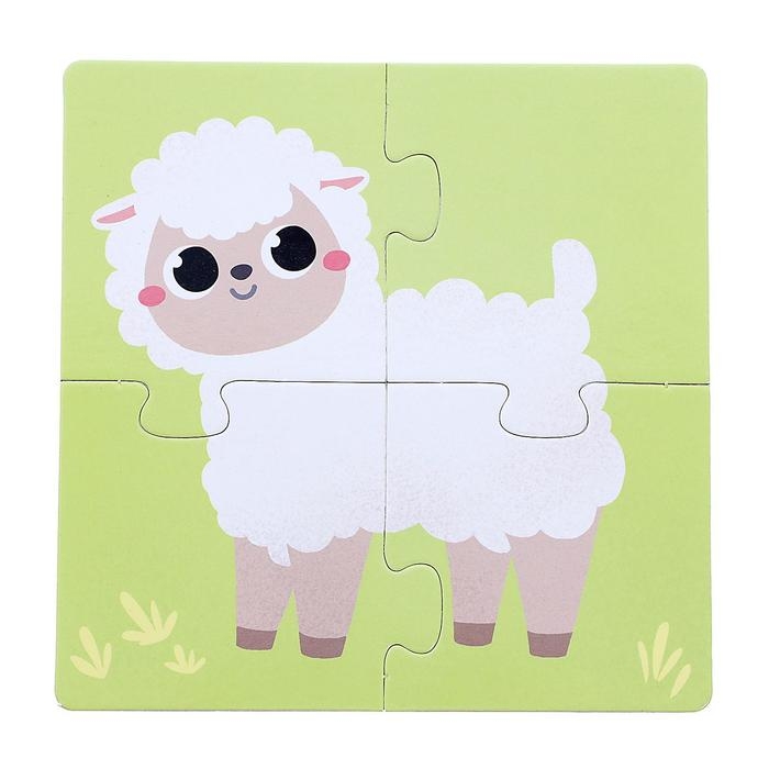 Пазлы 4 в 1 «Собери зверюшку: Кто живёт на ферме?», 4 пазла, 16 деталей Пазлы 4 в 1 «Собери зверюшку: Кто живёт на ферме?», 4 пазла, 16 деталей