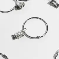 Набор для штор, кольцо разъёмное, d=52/58 мм, 10 шт., зажим, 33&times;11 мм, 10 шт., цвет серебряный