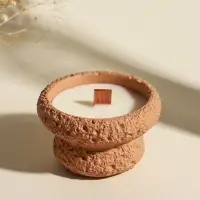 Свеча в вулканическом подсвечнике "Чаша" деревянный фитиль, персиковая 9,3х9,3х5,5 см