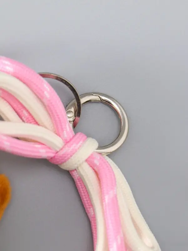 Брелок текстиль "Милый щенок с бело-розовым бантиком" коричневый 5х9,5х20 см