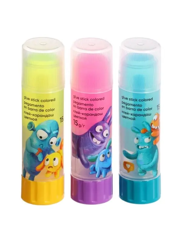 Клей-карандаш, ErichKrause EasyStick Jolly Friends, PVP, цветной, экономичный расход, 15 г, МИКС