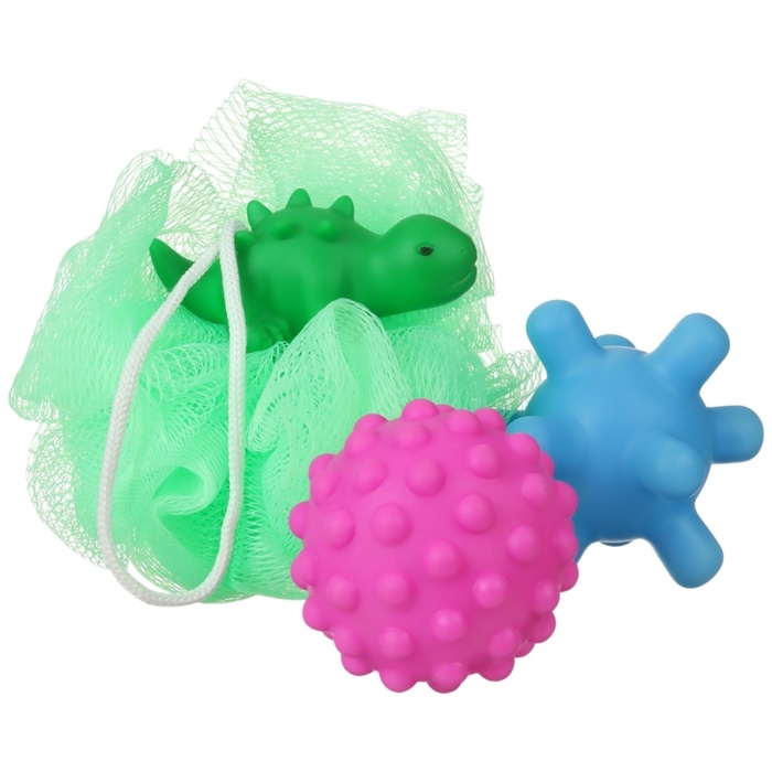 Набор для ванны «Динозавтрик», мочалка с игрушкой, 2 тактильных мячика, Крошка Я Набор для ванны «Динозавтрик», мочалка с игрушкой, 2 тактильных мячика, Крошка Я