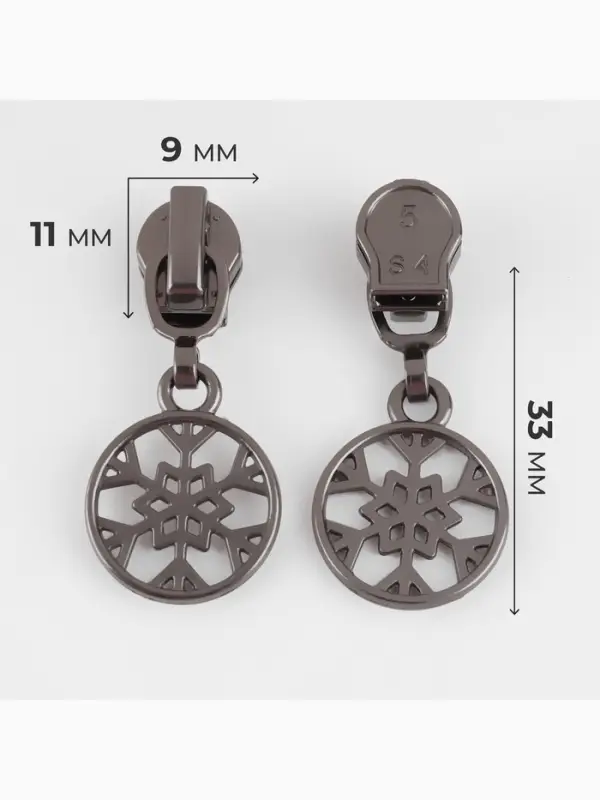 Бегунок для молнии &laquo;Спираль&raquo;, №5, &laquo;Снежинка&raquo;, 10 шт., цвет чёрный никель