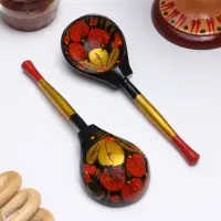 Ложка деревянная &laquo;Наша традиция&raquo;, полубаская, ручная роспись, 18.5&times;6.5 см, хохлома