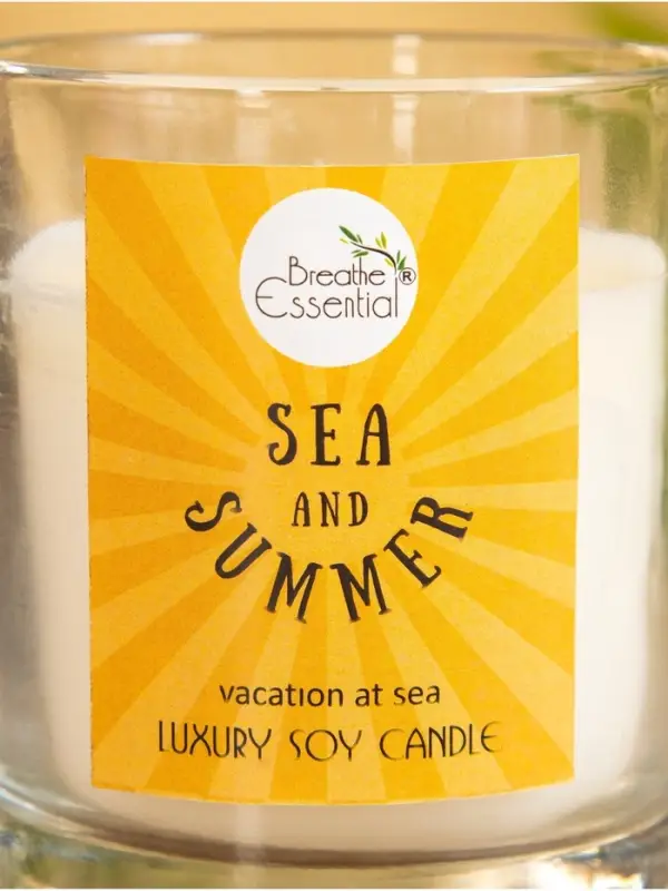 Свеча с кристаллом внутри Sea and Summer Vacation at Sea, 120 г, соевый воск, морской