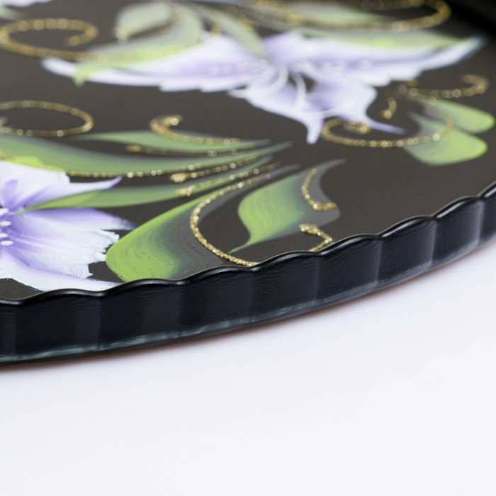 Поднос Поднос "Ирис на чёрном" художественная роспись 28 см