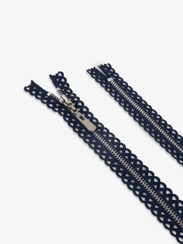 Молния металлическая, №3, неразъёмная, замок автомат, 60 см, тёмно-синяя